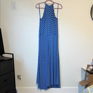 Ralph Lauren Blue Striped Halter Maxi Dress, Size M